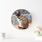 Siamese Katze mit blauen Augen große Uhr (Zuhause)