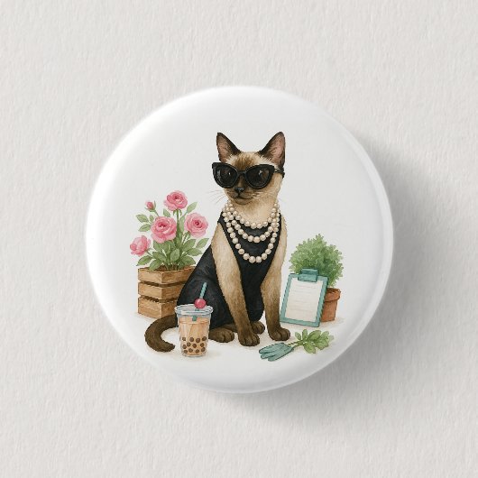 Siamese Katze mit Bubble Tea Button (Vorderseite)