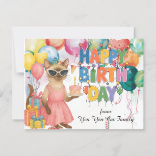 Siamese Katze mit Happy Birthday Sprichwort Postkarte