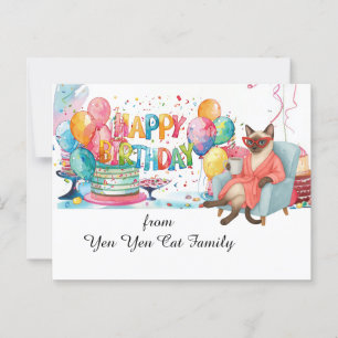 Siamese Katze mit Happy Birthday Sprichwort Postkarte