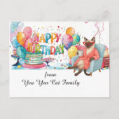 Siamese Katze mit Happy Birthday Sprichwort Postkarte (Vorderseite)