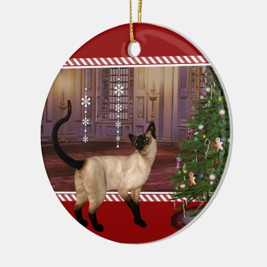 Siamese Katze - Runder Weihnachtsschmuck (Links)