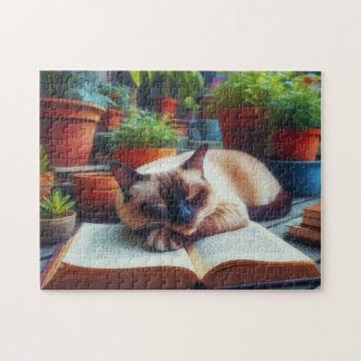 Siamese Katze Schlafen auf einem Gemälde im Buchga Puzzle