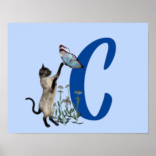 Siamese Katze Schmetterling Monogramm Anfangsbuchs Poster (Vorne)