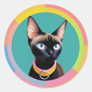 🐱 Siamese Katze Spiegel Stil Geschenk für Katzenl Runder Aufkleber