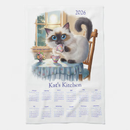 Siamese-Katze-Teetime-2026-Kalender-Küchentücher Geschirrtuch