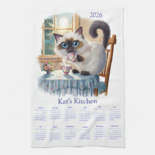 Siamese-Katze-Teetime-2026-Kalender-Küchentücher Geschirrtuch