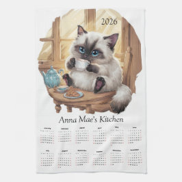 Siamese-Katze und Teestunde Küchentuch-Kalender Geschirrtuch
