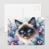 Siamese Katze unter Orchideen Postkarte (Vorne/Hinten)