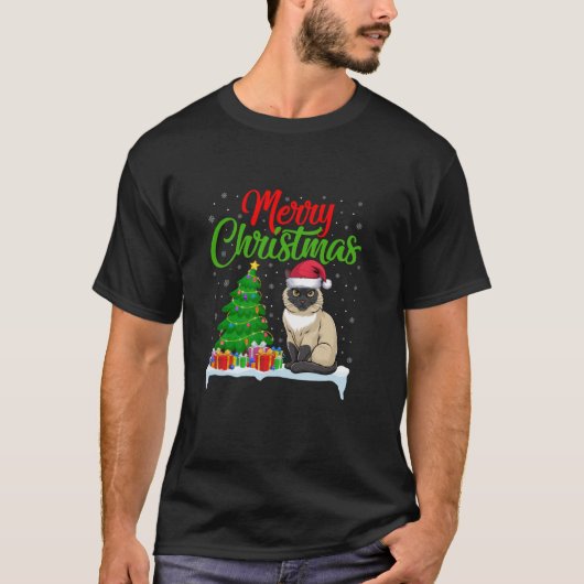 Siamese Katze Weihnachtsbaum Lichter Weihnachten W T-Shirt (Vorderseite)