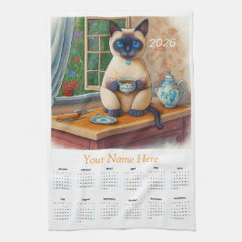 Siamese Katzen Teezeit 2026 Teetuch-Kalender Geschirrtuch
