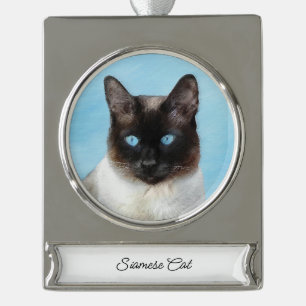 Siamese Katzenmalerei - Niedliche Original Katzenk Banner-Ornament Silber