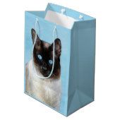 Siamese Katzenmalerei - Niedliche Original Katzenk Mittlere Geschenktüte (Rückseite Schrägansicht)