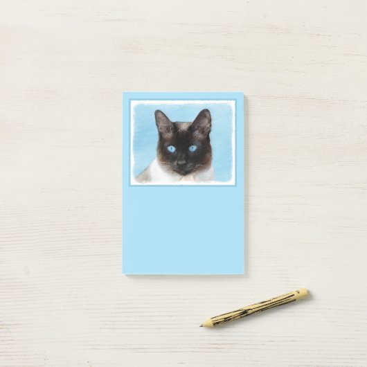 Siamese Katzenmalerei - Niedliche Original Katzenk Post-it Klebezettel (Auf Schreibtisch)