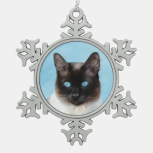 Siamese Katzenmalerei - Niedliche Original Katzenk Schneeflocken Zinn-Ornament