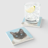 Siamese Katzenmalerei - Niedliche Original Katzenk Steinuntersetzer (Seitenansicht)