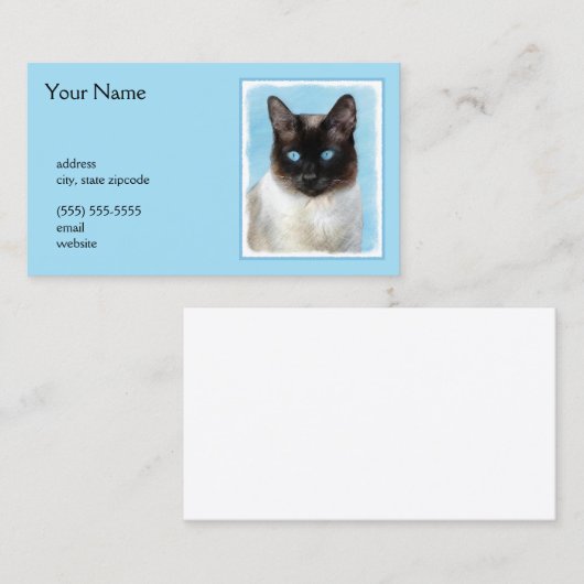 Siamese Katzenmalerei - Niedliche Original Katzenk Visitenkarte (Vorne/Hinten)