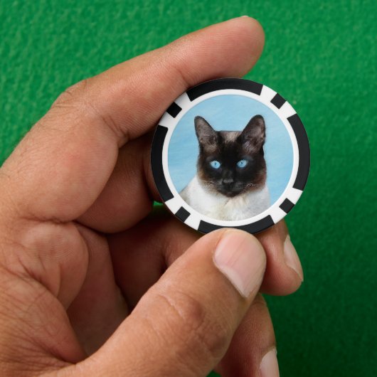 Siamese Katzenmalerei Original Tierart Pokerchips (Hand)