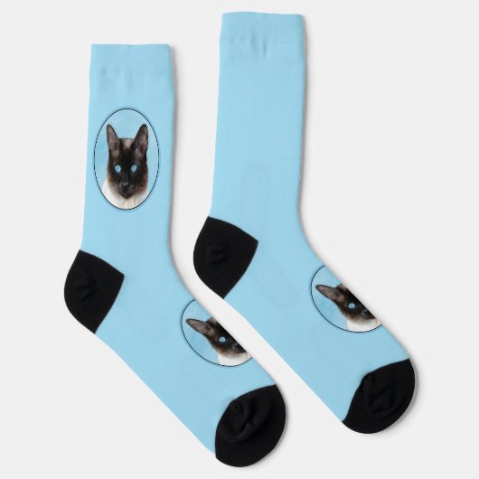 Siamese Katzenmalerei Original Tierart Socken (Rechts)