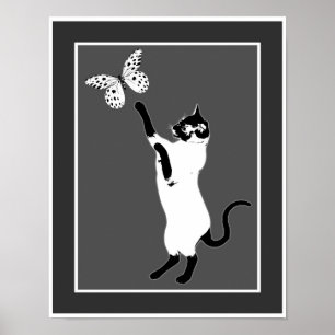 Siamese Katzenschmetterling Schwarz-Weiß-Poster Poster