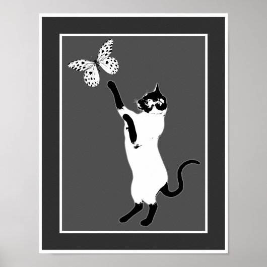 Siamese Katzenschmetterling Schwarz-Weiß-Poster Poster (Vorne)