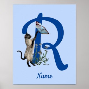 Siamese Katzenschmetterlingsmonogramm Anfangsname Poster