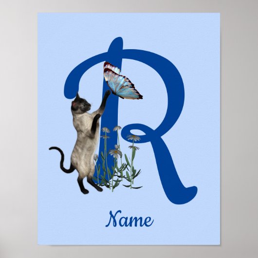 Siamese Katzenschmetterlingsmonogramm Anfangsname Poster (Vorne)