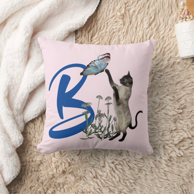 Siamese Katzenschmetterlingsmonogramm Initial B Kissen (Decke)