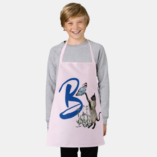 Siamese Katzenschmetterlingsmonogramm Initial B Schürze (Getragen)