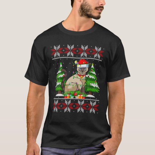 Siamese Katzenweihe Weihnachtsbaumbeleuchtung Ugly T-Shirt (Vorderseite)
