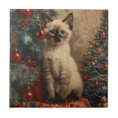 Siamese Kitten Christmas Vintag Cat Fliese (Vorderseite)
