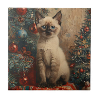 Siamese Kitten Christmas Vintag Cat Fliese