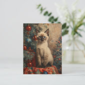Siamese Kitten Christmas Vintag Cat Postkarte (Stehend Vorderseite)