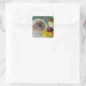 Siamese Kitten & Hummingbird Wasserfarbe Kunst & K Quadratischer Aufkleber (Tasche)