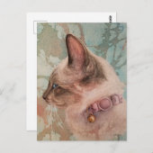 Siamese Kitten Pink Collar Wasserfarbe Kunst Postk Postkarte (Vorne/Hinten)