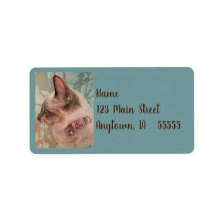 Siamese Kitten Pink Collar Wasserfarben Art Label Adressaufkleber