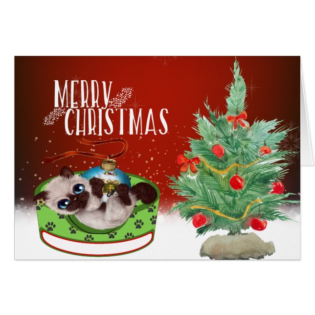 Siamese Kitten Weihnachtskarte (Vorderseite (Horizontal))