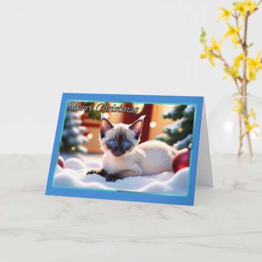 Siamese Kitten Weihnachtskarte Karte (Gelbe Blume)
