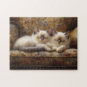 Siamese Kittens Napping Vintage Couch Puzzle