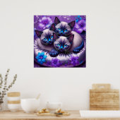 Siamese Kittens Purple Flowers Poster (Küche)