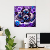 Siamese Kittens Purple Flowers Poster (Heimbüro)