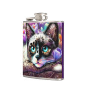 Siamese Kitty Cat Crocus Floral Lila Aquamarin Flachmann (Links)