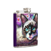 Siamese Kitty Cat Crocus Floral Lila Aquamarin Flachmann (Rechts)