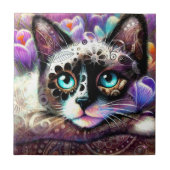 Siamese Kitty Cat Crocus Floral Lila Aquamarin Fliese (Vorderseite)