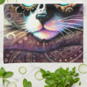 Siamese Kitty Cat Crocus Floral Lila Aquamarin Geschirrtuch (Gefaltet)