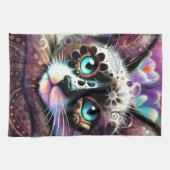 Siamese Kitty Cat Crocus Floral Lila Aquamarin Geschirrtuch (Horizontal)