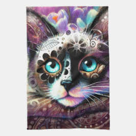 Siamese Kitty Cat Crocus Floral Lila Aquamarin Geschirrtuch