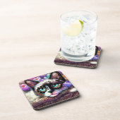 Siamese Kitty Cat Crocus Floral Lila Aquamarin Getränkeuntersetzer (Rechte Seite)