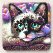 Siamese Kitty Cat Crocus Floral Lila Aquamarin Getränkeuntersetzer (Vorderseite)