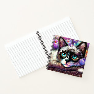 Siamese Kitty Cat Crocus Floral Lila Aquamarin Notizblock